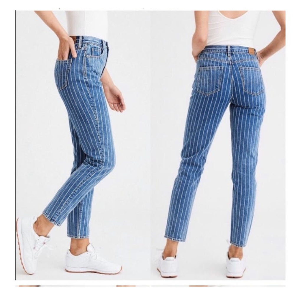 American Eagle Mom Jean Railroad Stripe Ankle sz 4 Highrise Straight